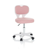 Sedia girevole per bambini KIDDY TOP W rosa con struttura bianca e base a cinque ruote di hjh OFFICE – vista a 360° (vista frontale 15°)