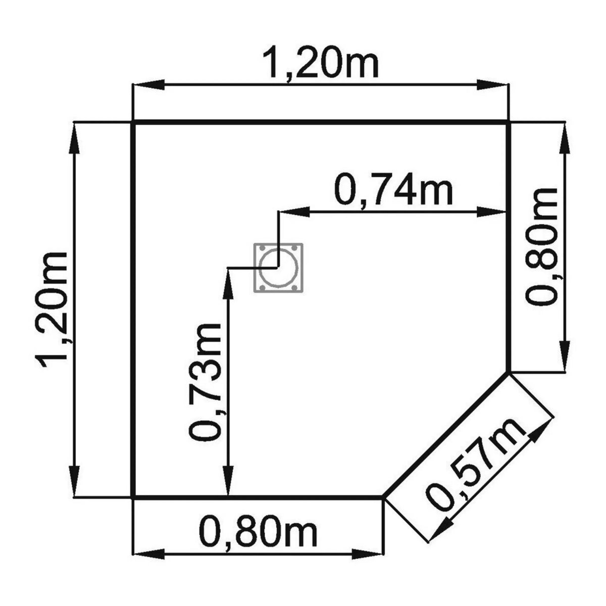 Disegno tecnico della lamiera trapezoidale JT12 di 1,20 × 1,20 m di hjh OFFICE PRO