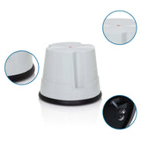 Sgabello TIO-S grigio con anello di base nero antiscivolo e viste dettagliate di hjh OFFICE