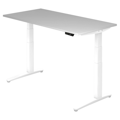 Elektrisch höhenverstellbarer Schreibtisch XBHM 16 WW mit grauer Tischplatte und weißem Gestell von hjh OFFICE PRO