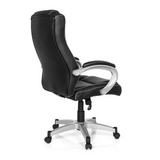 Sedia da gaming RELAX CL180 nera con imbottitura e base a cinque ruote di MyBuero – vista a 360° (vista posteriore a tre quarti 120°)