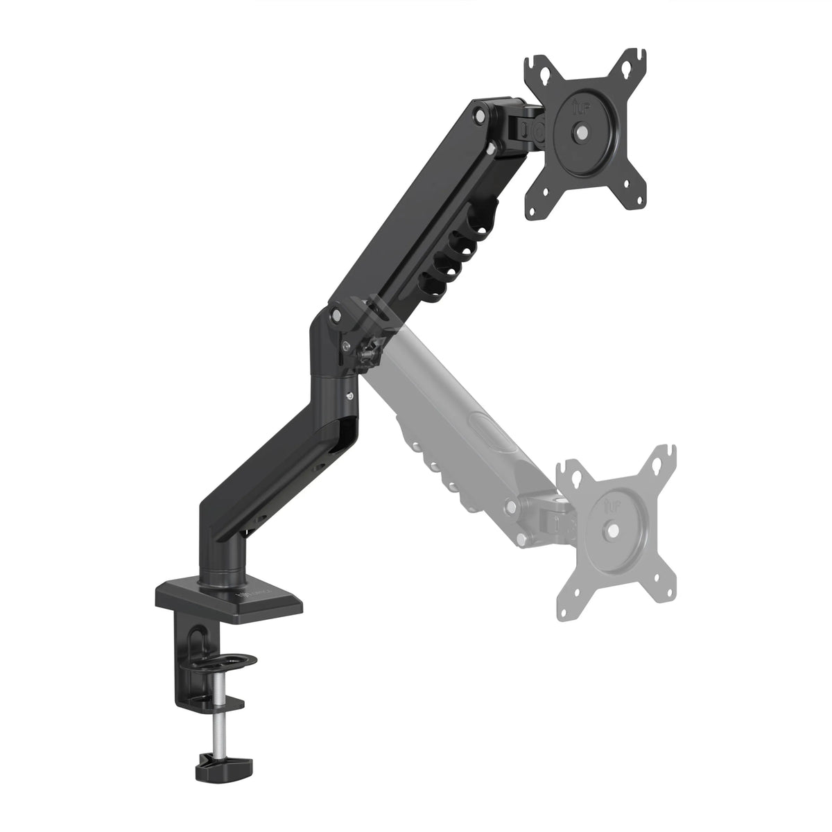 Supporto per monitor nero Ergomount GF1 con due bracci regolabili e fissaggio al tavolo di hjh OFFICE