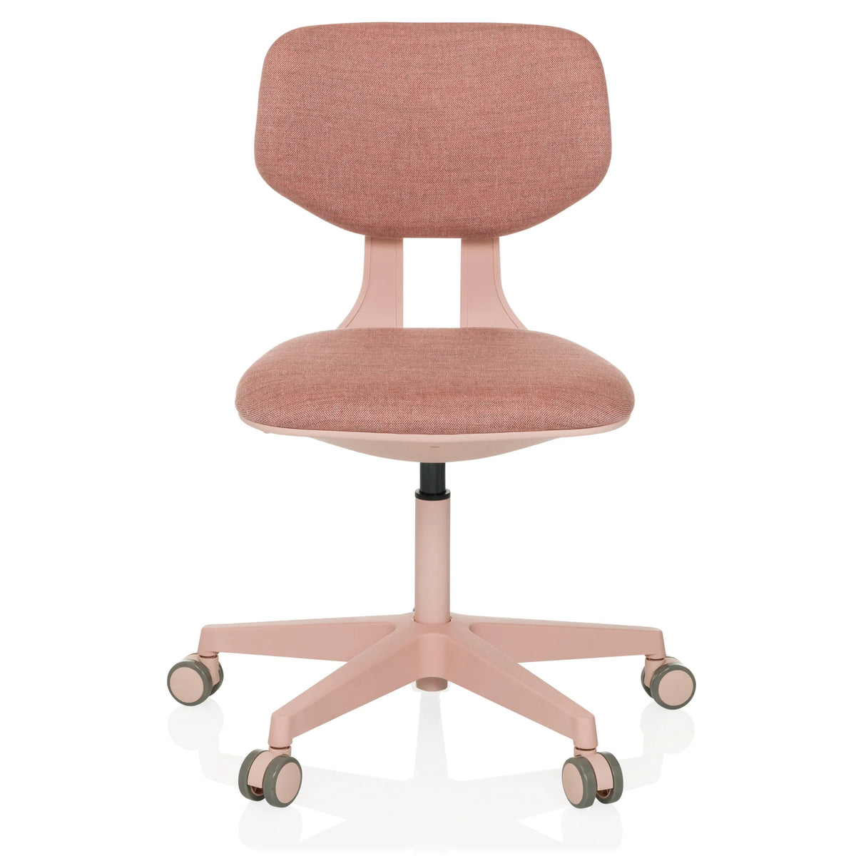 Sedia girevole per bambini KID COLORE rosa con superfici imbottite e base a cinque ruote di hjh OFFICE – vista a 360° (vista frontale 0°)