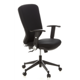 Sedia da ufficio professionale TRAFFIC 30 nera con braccioli e base a cinque ruote di hjh OFFICE – vista a 360° (vista frontale a tre quarti 60°)