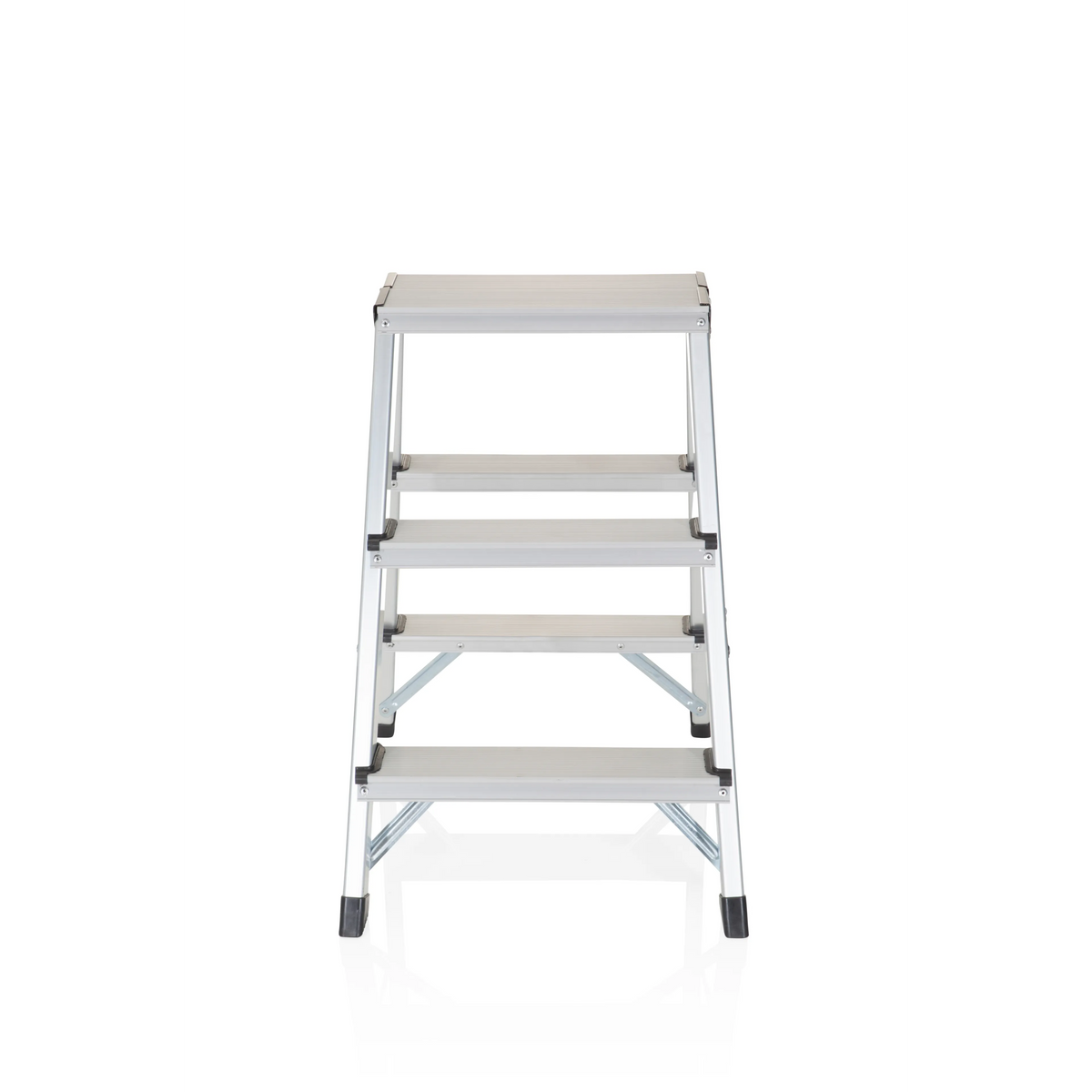Silberne Klappleiter SOLID aus Aluminium mit drei Stufen von hjh OFFICE – 360-Grad-Ansicht (Frontansicht 0°)