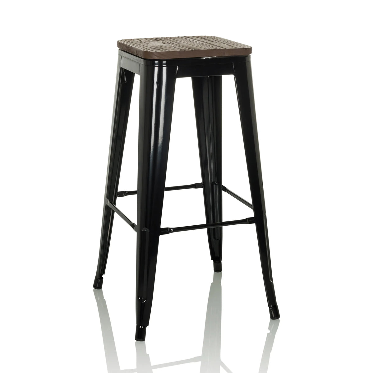 Sgabello da bar VANTAGGIO HIGH WS nero con seduta in effetto legno e poggiapiedi di hjh OFFICE – vista a 360° (vista frontale 15°)