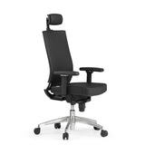 Sedia da ufficio professionale PORTO MAX HIGH nera in pelle con poggiatesta e base a cinque ruote di hjh OFFICE – vista a 360° (vista frontale a tre quarti 60°)