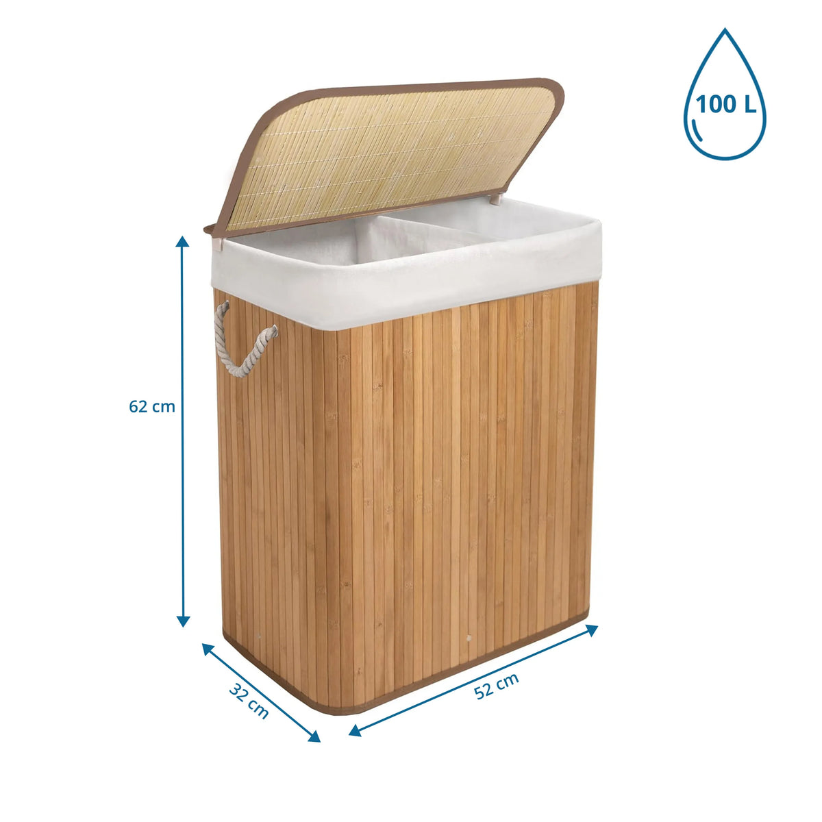 Disegno tecnico del Cesto per il bucato FALSTER XL B con 62 x 52 x 32 cm e capacità di 100 L di hjh LIVING