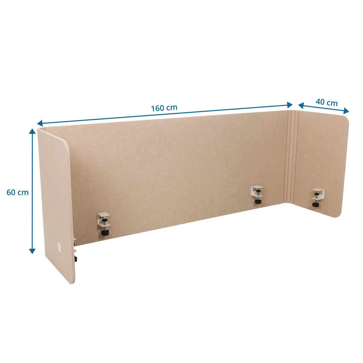 Disegno tecnico del Divisorio per scrivania FLEXMIUT U con 160 × 60 cm di hjh OFFICE