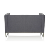Sofà lounge BARBADOS grigio scuro a due posti con struttura in metallo di hjh OFFICE – vista a 360° (vista posteriore a tre quarti 240°)