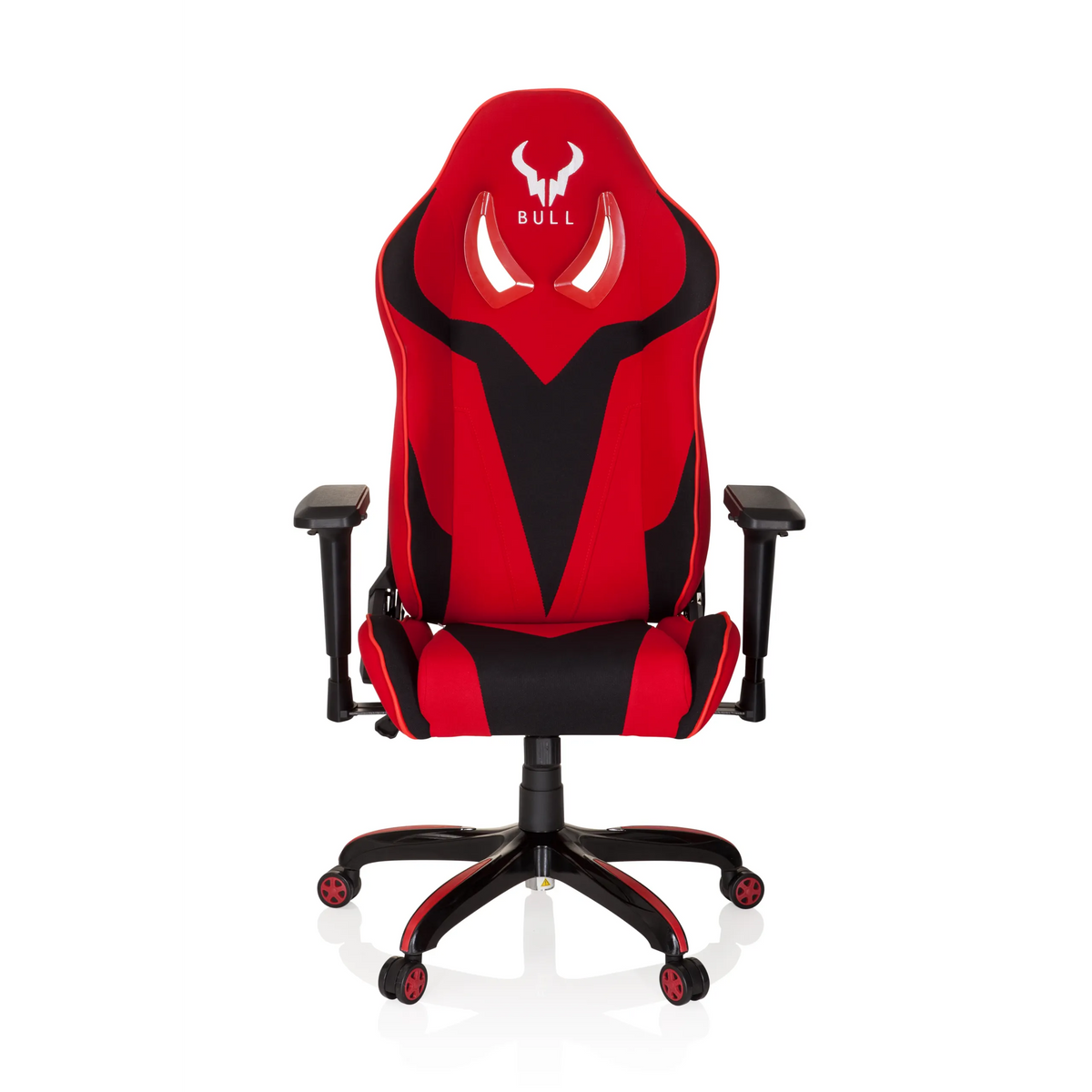 Sedia da gaming PROMOTER II rossa e nera con braccioli e base a cinque ruote di hjh OFFICE – vista a 360° (vista frontale 0°)