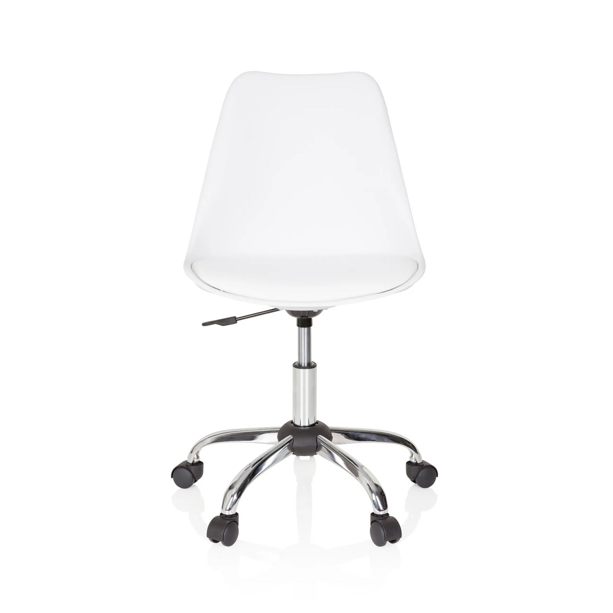 Sedia Home Office FANCY PRO bianca con base a stella e cinque rotelle di hjh OFFICE – vista a 360° (vista frontale 0°)