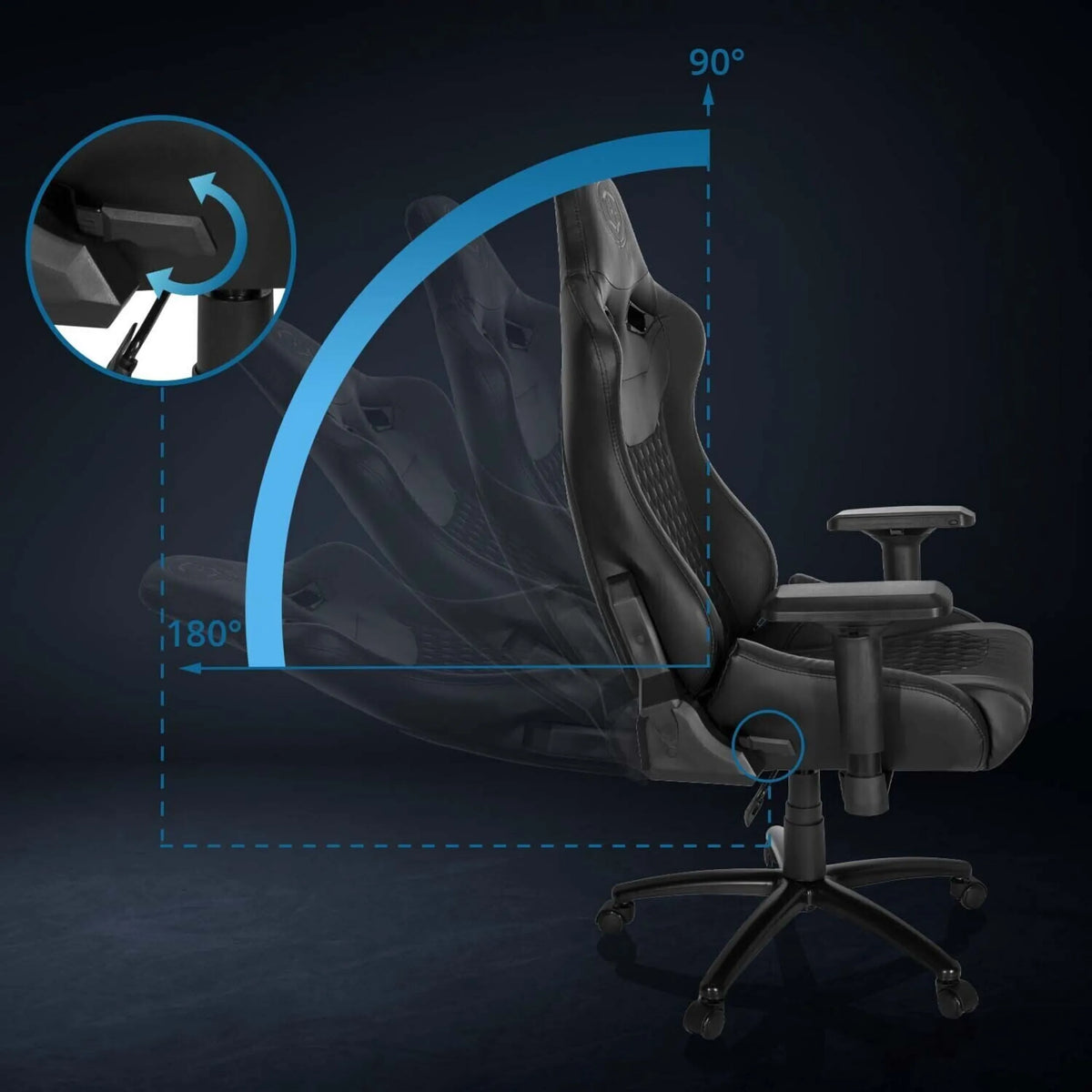 Schienale regolabile della sedia da gaming GAMEBREAKER SX 04 con angolo di inclinazione da 90 a 180 gradi di hjh OFFICE