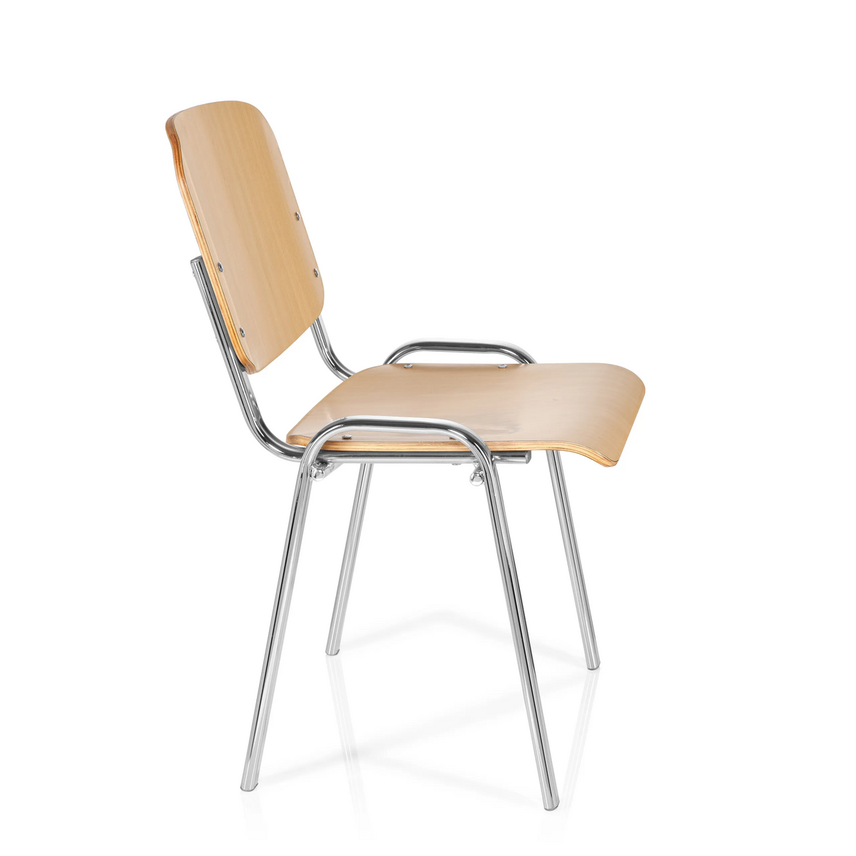 Sedia a quattro gambe XT 600 C H in faggio con struttura in cromo di hjh OFFICE – vista a 360° (profilo laterale 80°)