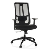 Sedia da ufficio professionale TRAMORE BASE nera con schienale in rete e base a cinque ruote di hjh OFFICE – vista a 360° (vista frontale 15°)