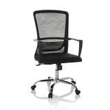 Sedia Home Office STAR-TEC S nera con schienale in rete e base a cinque ruote di hjh OFFICE – vista a 360° (vista frontale 15°)