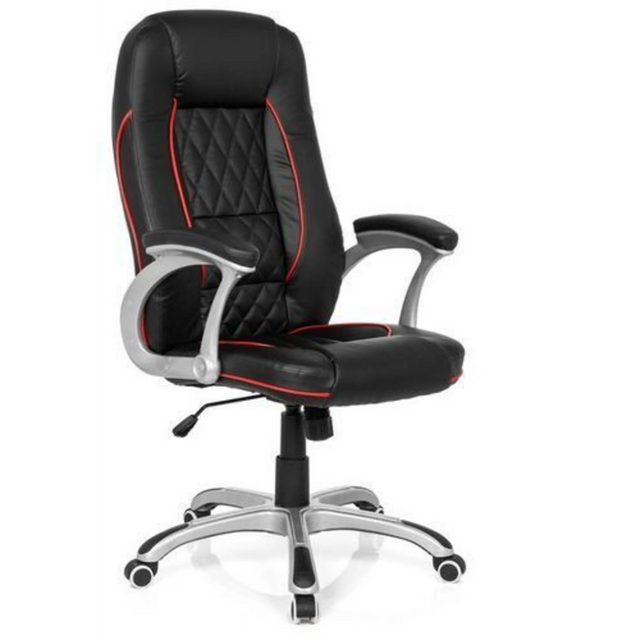 Gamingstuhl RELAX AB100 in Schwarz mit roten Zierstreifen und Steppmuster von MyBuero