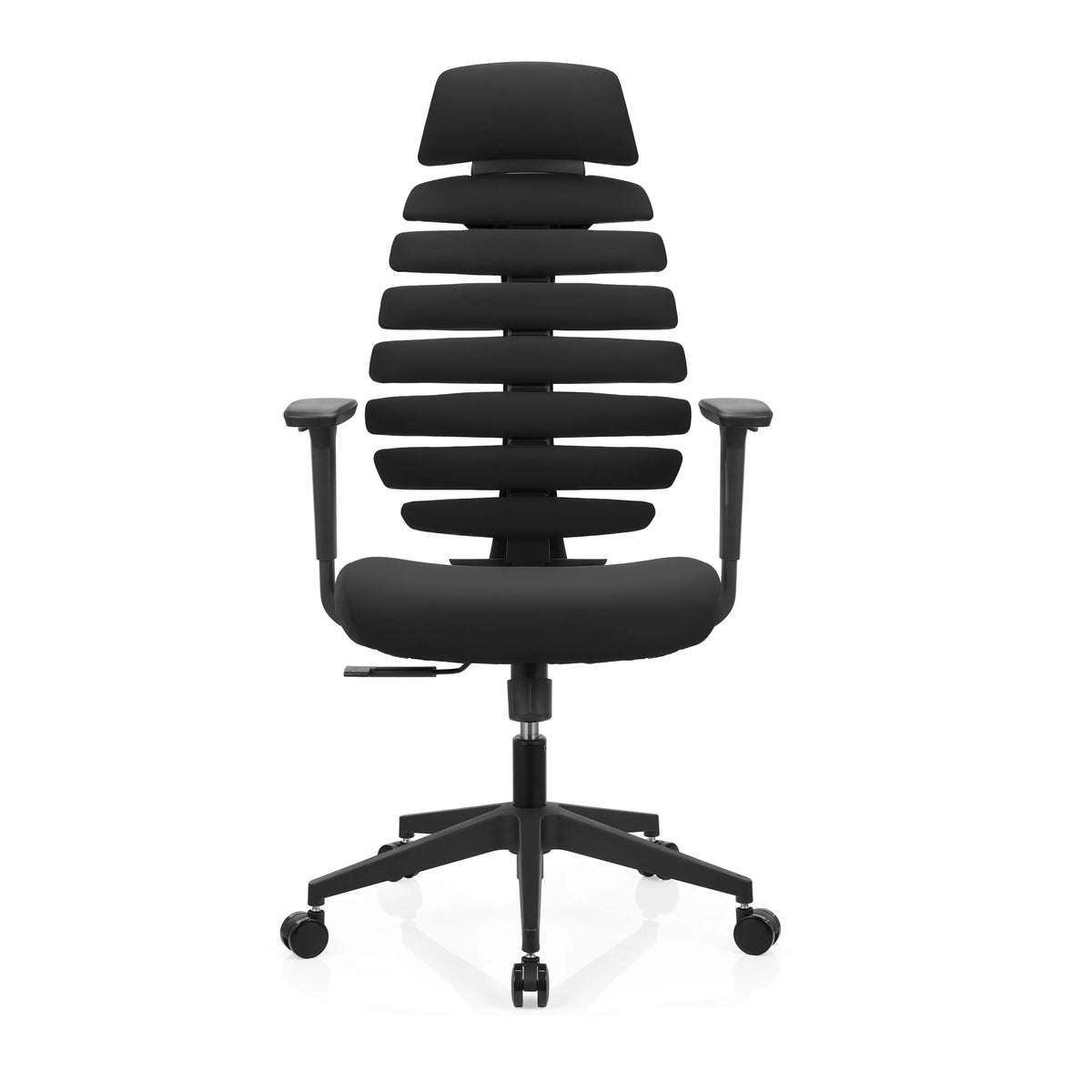 Sedia da ufficio professionale ERGO LINE ECO nera con rivestimento in tessuto e base a cinque ruote di hjh OFFICE – vista a 360° (vista frontale 0°)