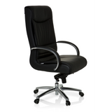 Sedia girevole XXL F 400 nera in pelle con base a stella e cinque ruote di hjh OFFICE – vista a 360° (vista frontale a tre quarti 60°)