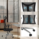 Sedia da ufficio professionale KAMIAK in nero con schienale in rete, supporto lombare e base lucidata con ruote di hjh OFFICE