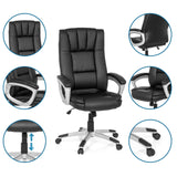Sedia Home Office RELAX CL150 nera con viste dettagliate dello schienale, dei braccioli e del pistone a gas di MyBuero
