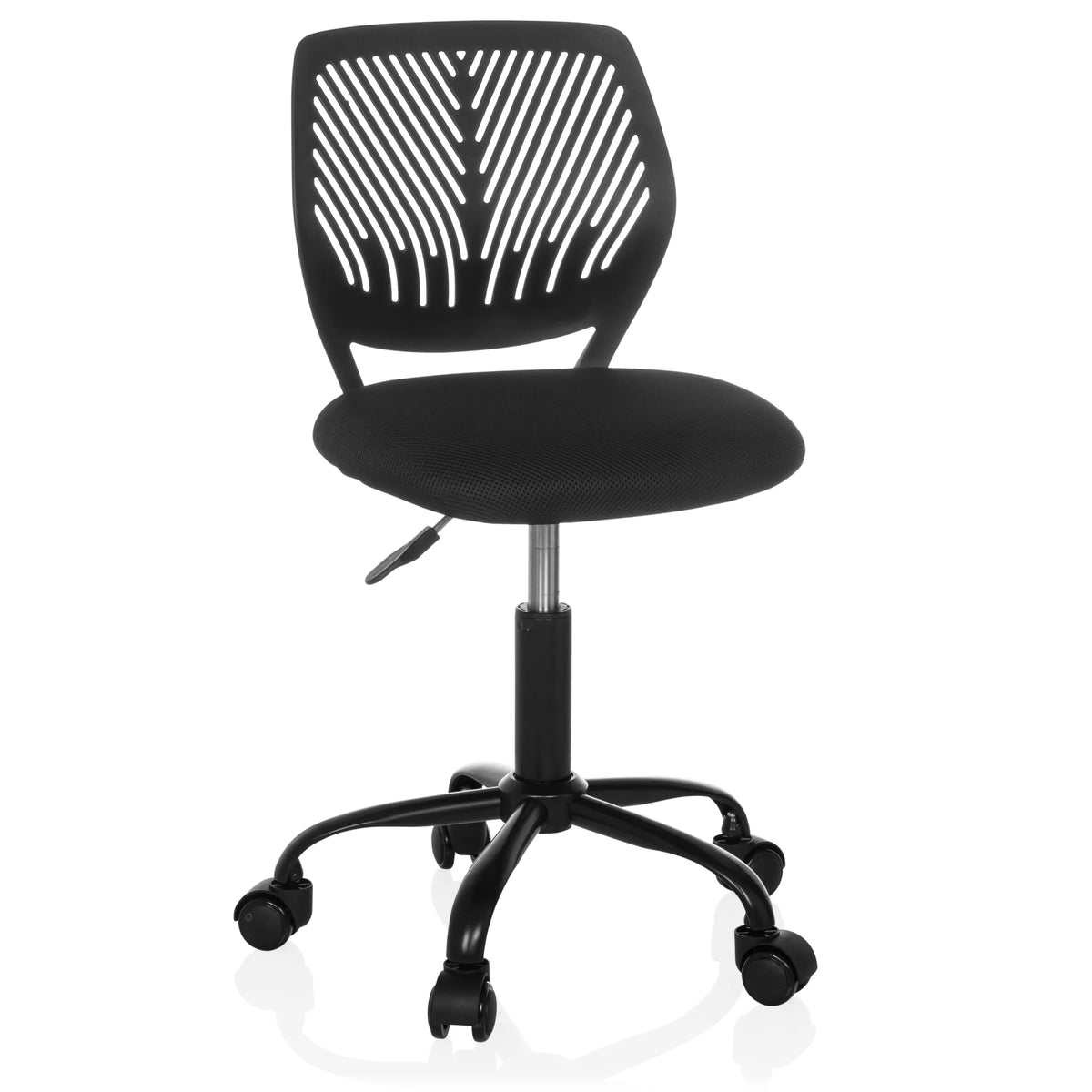 Sedia girevole per bambini KID QB nera con schienale in rete e base a cinque ruote di hjh OFFICE – vista a 360° (vista frontale 15°)