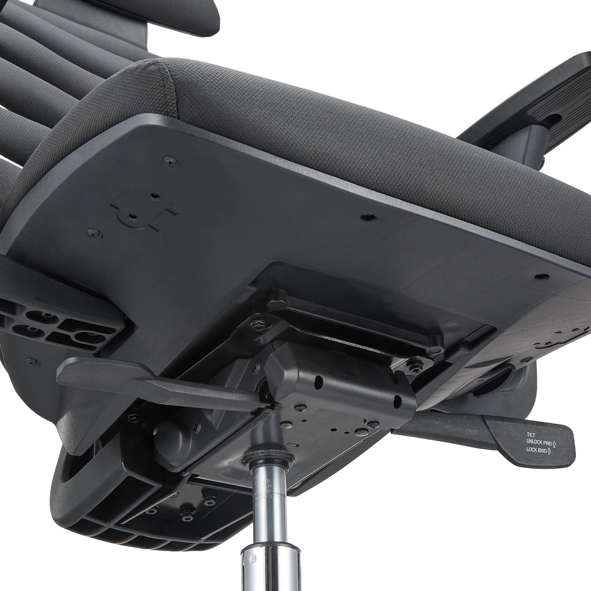 Parte inferiore della seduta con leve di regolazione della sedia da ufficio professionale ERGO LINE II PRO in nero di hjh OFFICE