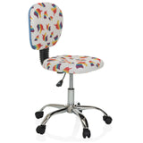 Sedia girevole per bambini KID BUBBLE con motivo arcobaleno colorato e base a cinque ruote di hjh OFFICE – vista a 360° (vista frontale a tre quarti 60°)