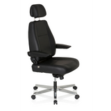 Sedia girevole XXL 24 HOURS nera in pelle con poggiatesta e base a cinque ruote di hjh OFFICE – vista a 360° (vista frontale a tre quarti 60°)