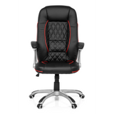 Sedia da gaming RELAX AB100 nera con cuciture decorative rosse, trapuntatura e base a cinque ruote di MyBuero – vista a 360° (vista frontale 0°)