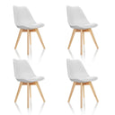 Vier weiße Schalenstühle SCANDI 4 mit hellen Holzbeinen im Set von hjh OFFICE