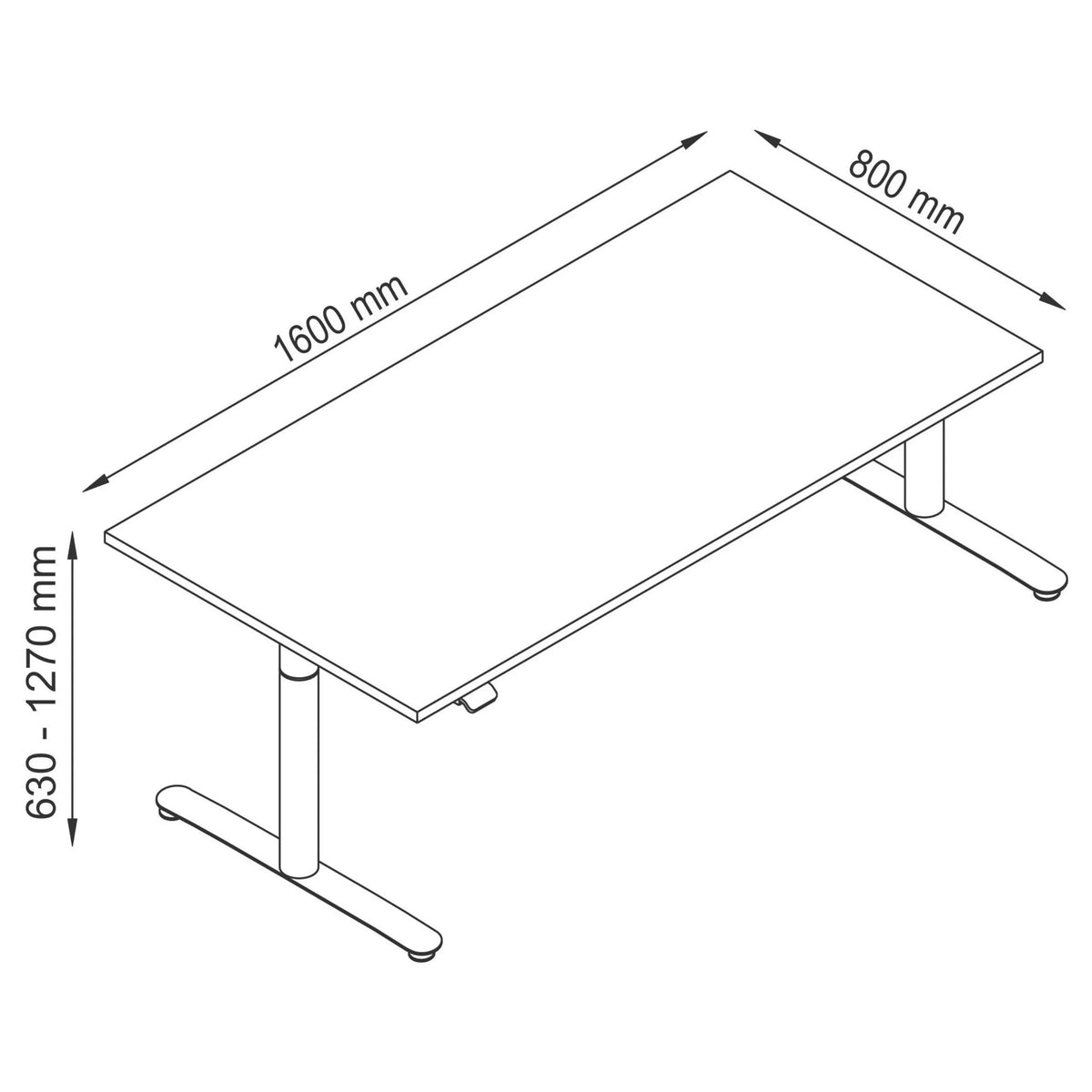 Disegno tecnico della scrivania XDLR 16 G 1600 × 800 mm di hjh OFFICE PRO