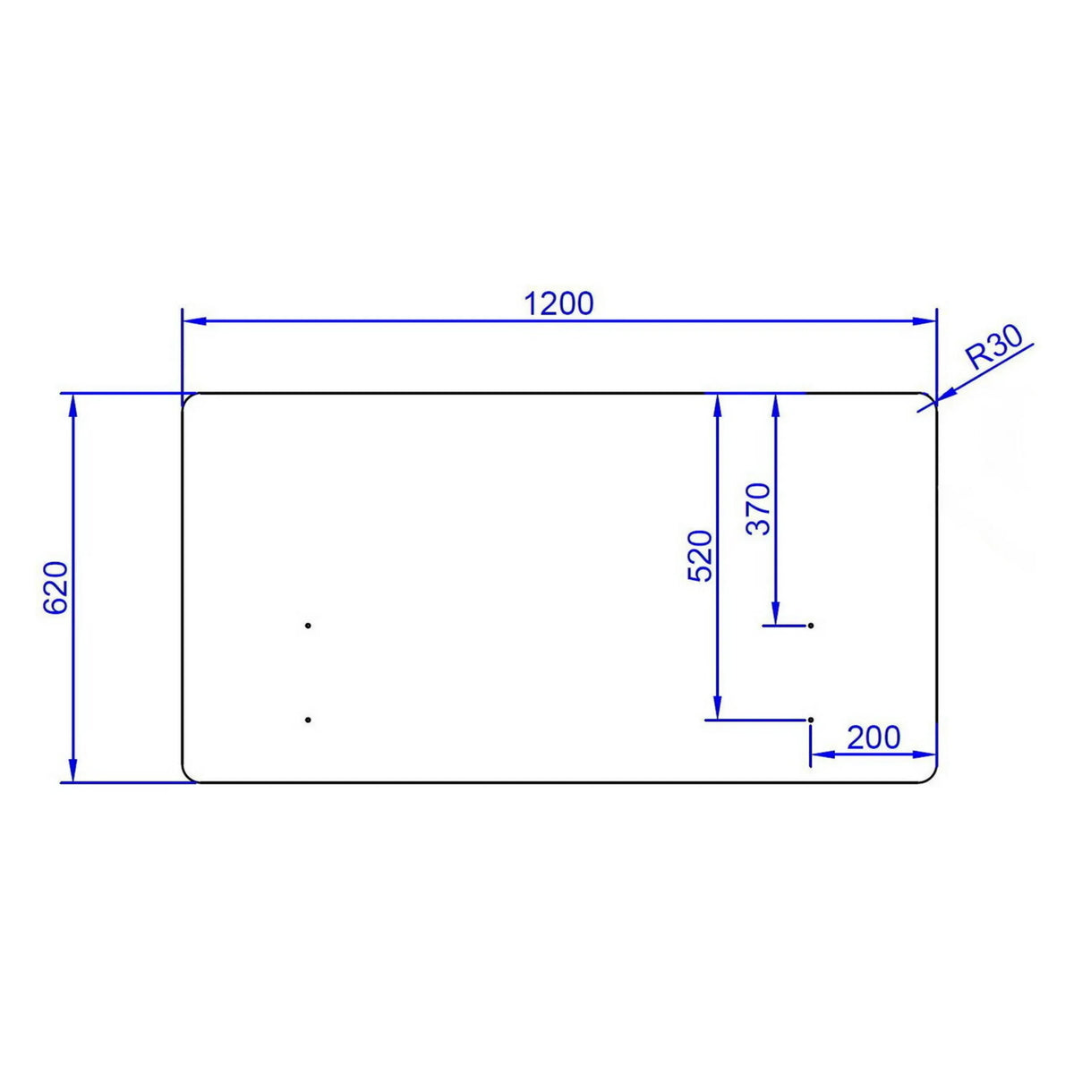 Technische Zeichnung der Tischtrennwand FLEXMIUT D 120 mit 120 × 62 cm von hjh OFFICE