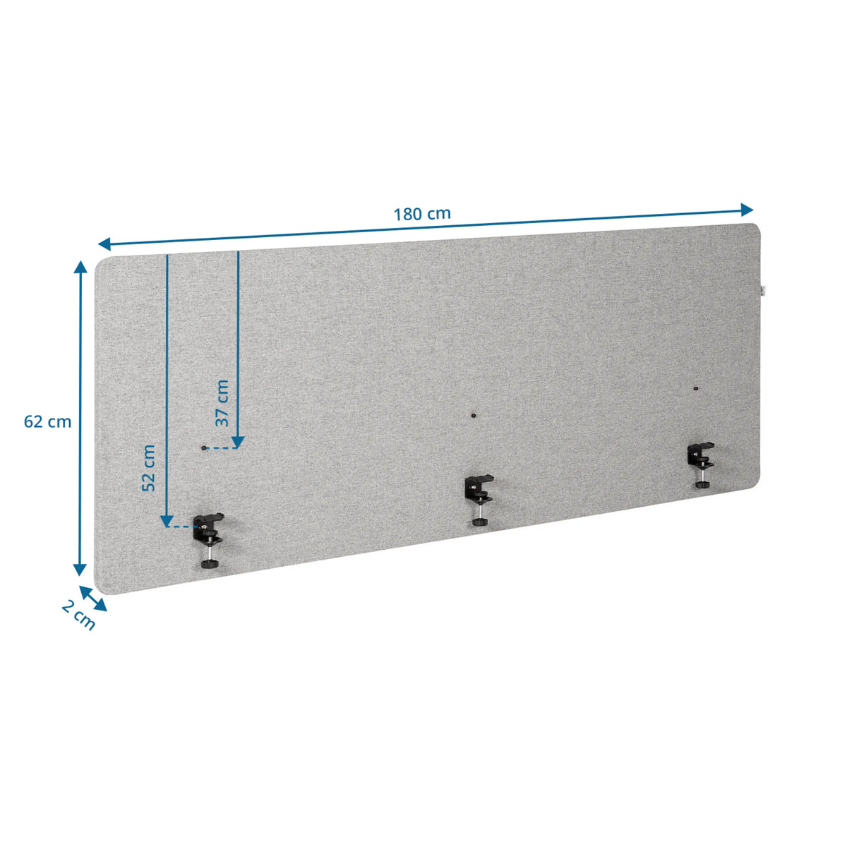 Disegno tecnico del divisorio per scrivania FLEXMIUT D 180 di 180 × 62 cm di hjh OFFICE