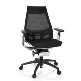 Sedia da ufficio professionale GENIDIA SMART WHITE CM nera con schienale in rete e base a cinque ruote di hjh OFFICE – vista a 360° (vista frontale 20°)