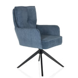 Sedia imbottita blu TARUGO con rivestimento in velluto a coste e struttura a quattro gambe nera di hjh LIVING – vista a 360° (vista frontale a tre quarti 45°)