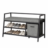 Scarpiera Estha Loft in nero e grigio con seduta, due ripiani e un contenitore di hjh LIVING