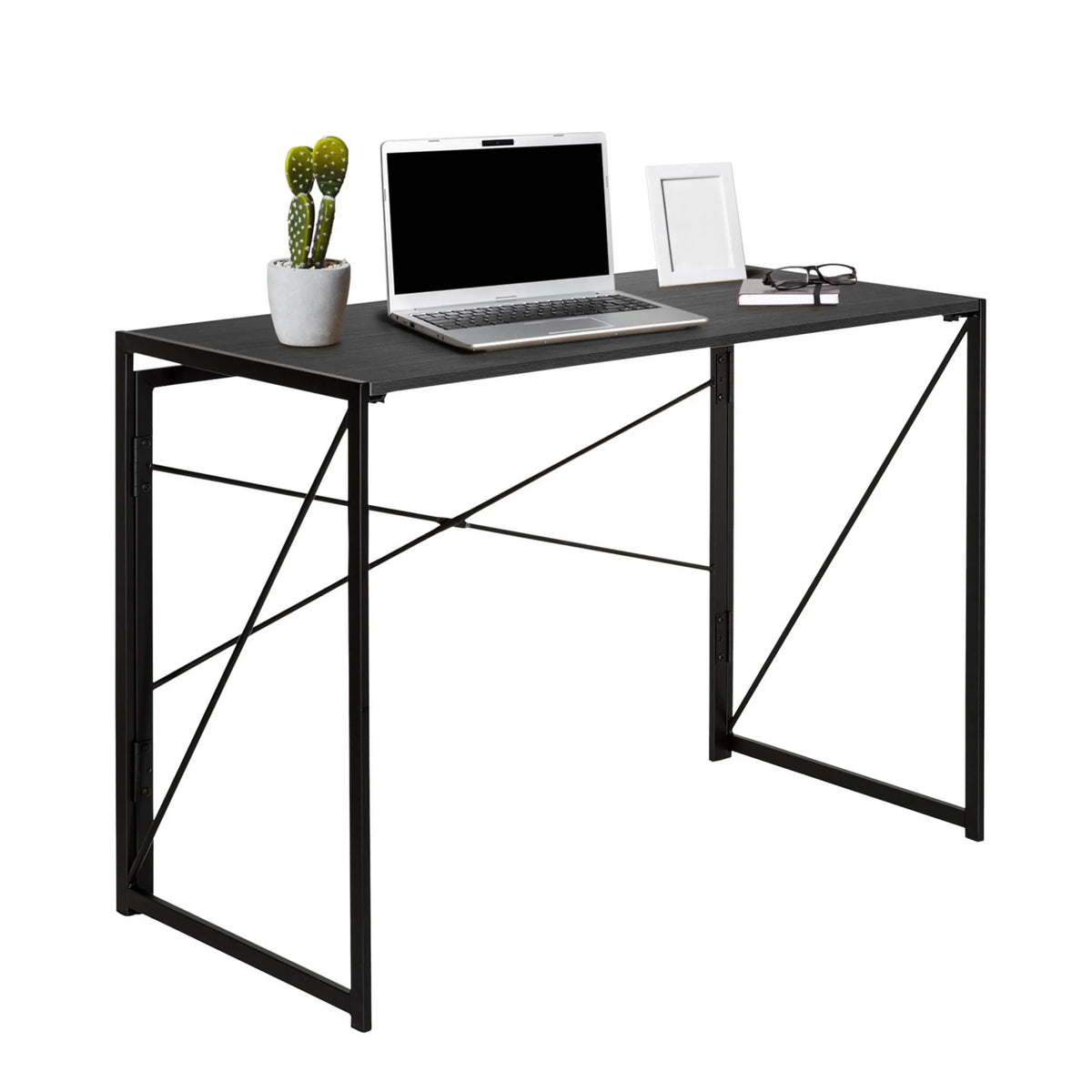 Scrivania pieghevole EASY UP MULTI in nero con dimensioni 100 × 50 cm e un telaio in metallo con traverse a croce di hjh OFFICE