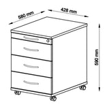 Disegno tecnico della Cassettiera con rotelle SIGNA AC30 con 580 × 428 mm di hjh OFFICE PRO