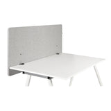Divisorio per scrivania FLEXMIUT D 120 grigio chiaro mélange su una scrivania bianca di hjh OFFICE – vista a 360° (vista frontale 0°)