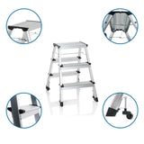 Scala richiudibile in alluminio SOLID IV con tre gradini, piedi antiscivolo e rotelle di hjh OFFICE