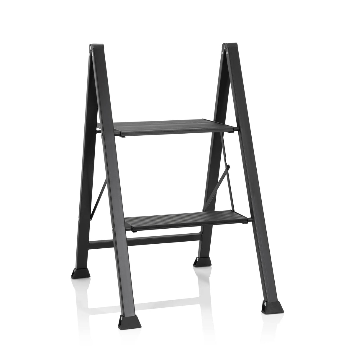 Scala richiudibile SOLID W5 nera con due gradini di hjh OFFICE – vista a 360° (vista frontale 20°)