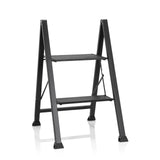 Scala richiudibile SOLID W5 nera con due gradini di hjh OFFICE – vista a 360° (vista frontale 20°)