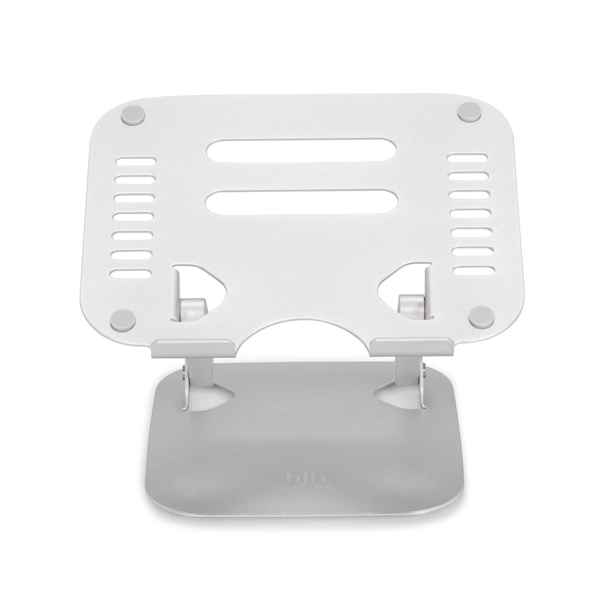 Supporto per LAPTOP STAND argento con superficie perforata e base di hjh OFFICE – vista a 360° (vista frontale 0°)