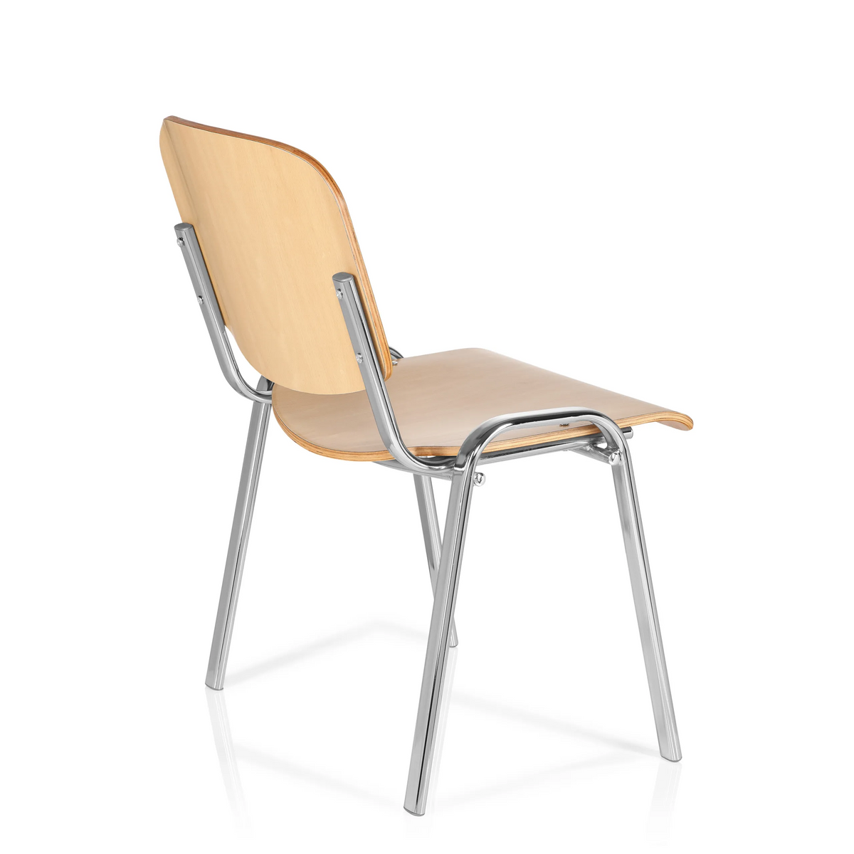 Sedia a quattro gambe XT 600 C H in faggio con struttura in cromo di hjh OFFICE – vista a 360° (vista posteriore a tre quarti 120°)