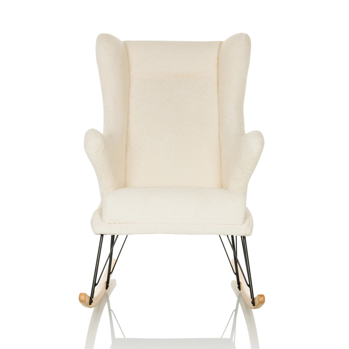 Poltrona Lounge bianca MAPOON come sedia a dondolo con pattini in legno e metallo di hjh LIVING – vista a 360° (vista frontale 0°)