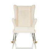 Poltrona Lounge bianca MAPOON come sedia a dondolo con pattini in legno e metallo di hjh LIVING – vista a 360° (vista frontale 0°)