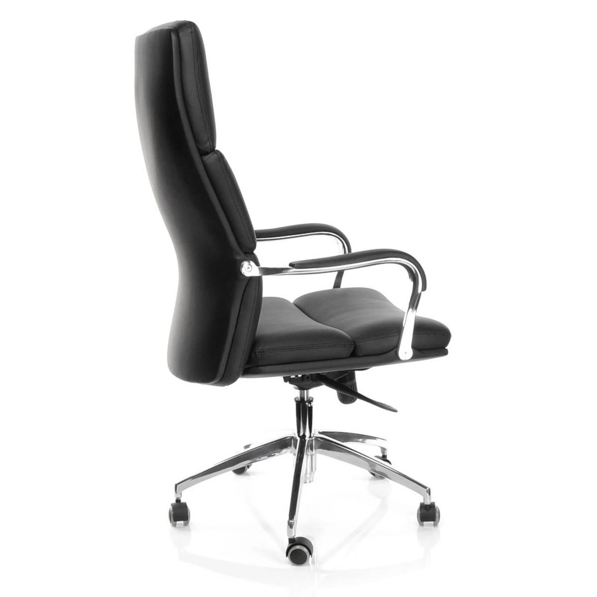 Poltrona professionale BRUNELLO 20 nera con braccioli e base a cinque ruote di hjh OFFICE – vista a 360° (profilo laterale 100°)