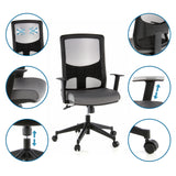 Sedia da ufficio professionale LAVITA in nero e grigio con viste dettagliate dello schienale, della seduta e del pistone di hjh OFFICE