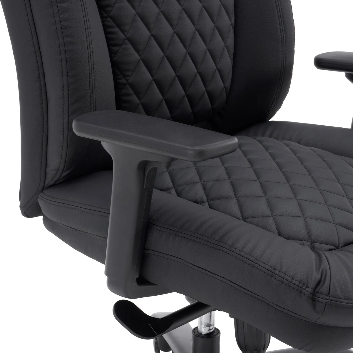 Bracciolo e imbottitura in ecopelle trapuntata della sedia girevole XXL Pullmann Gen2 in nero di hjh OFFICE